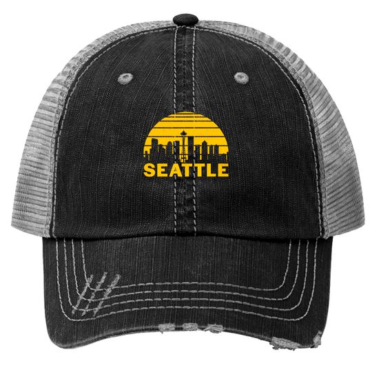 Seattle Washington Cityscape Retro Trucker Hats
