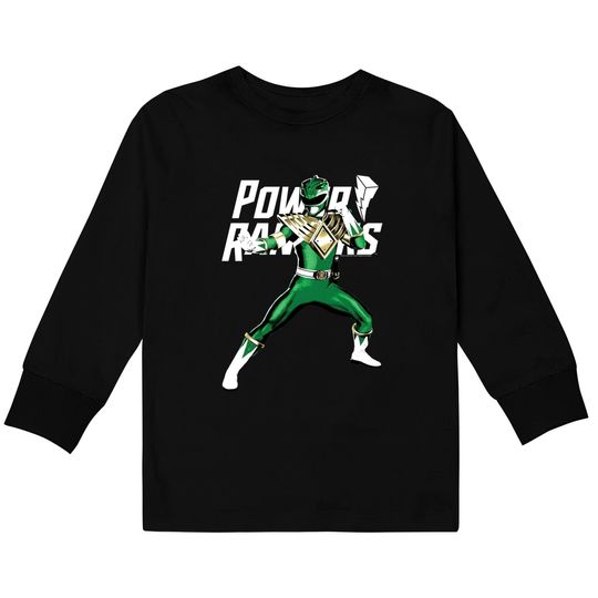 Power Rangers Green Ranger Action Pose Logo Kids Long Sleeve T-Shirts