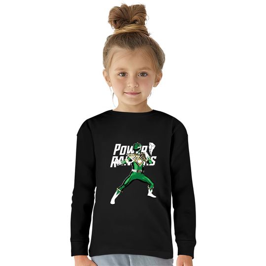 Power Rangers Green Ranger Action Pose Logo Kids Long Sleeve T-Shirts